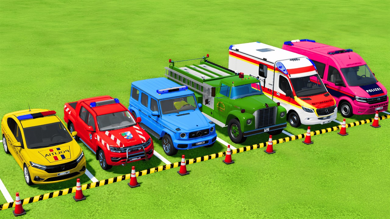 TRANSPORTING POLICE CARS, FIRE DEPARTMENT, AMBULANCE VEHICLES WITH MAN TRUCKS ! Farming Simulator 25