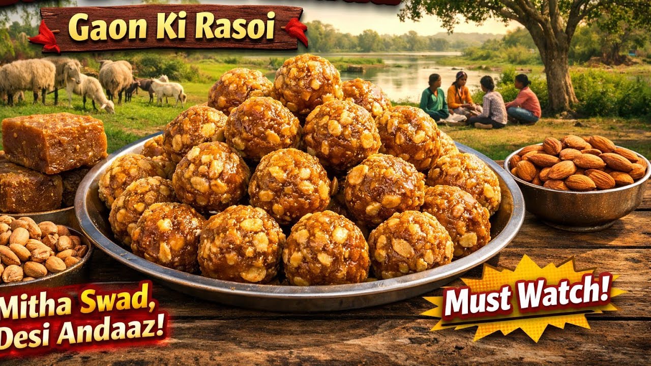 Swad 😋 Aisa Jo Maza Aa Jaaye 🤎 | Gaon Ki Rasoi Ke Gud-Badam Laddu 🍯🥜 #viralvideo #youtube