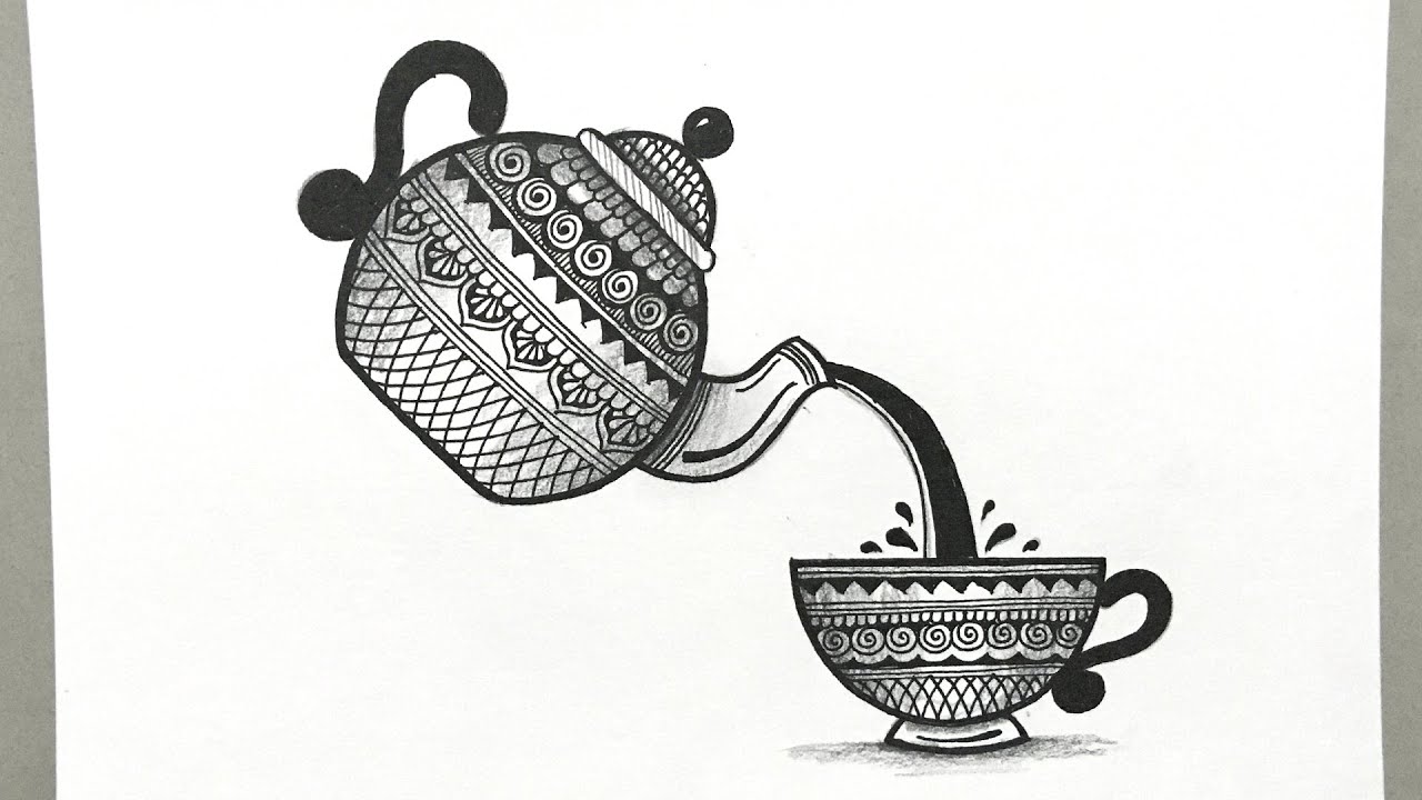 Creative Tea Kettle and Cup Mandala Drawing | Step by Step Mandala Art | Wall Decorative Mandala Art