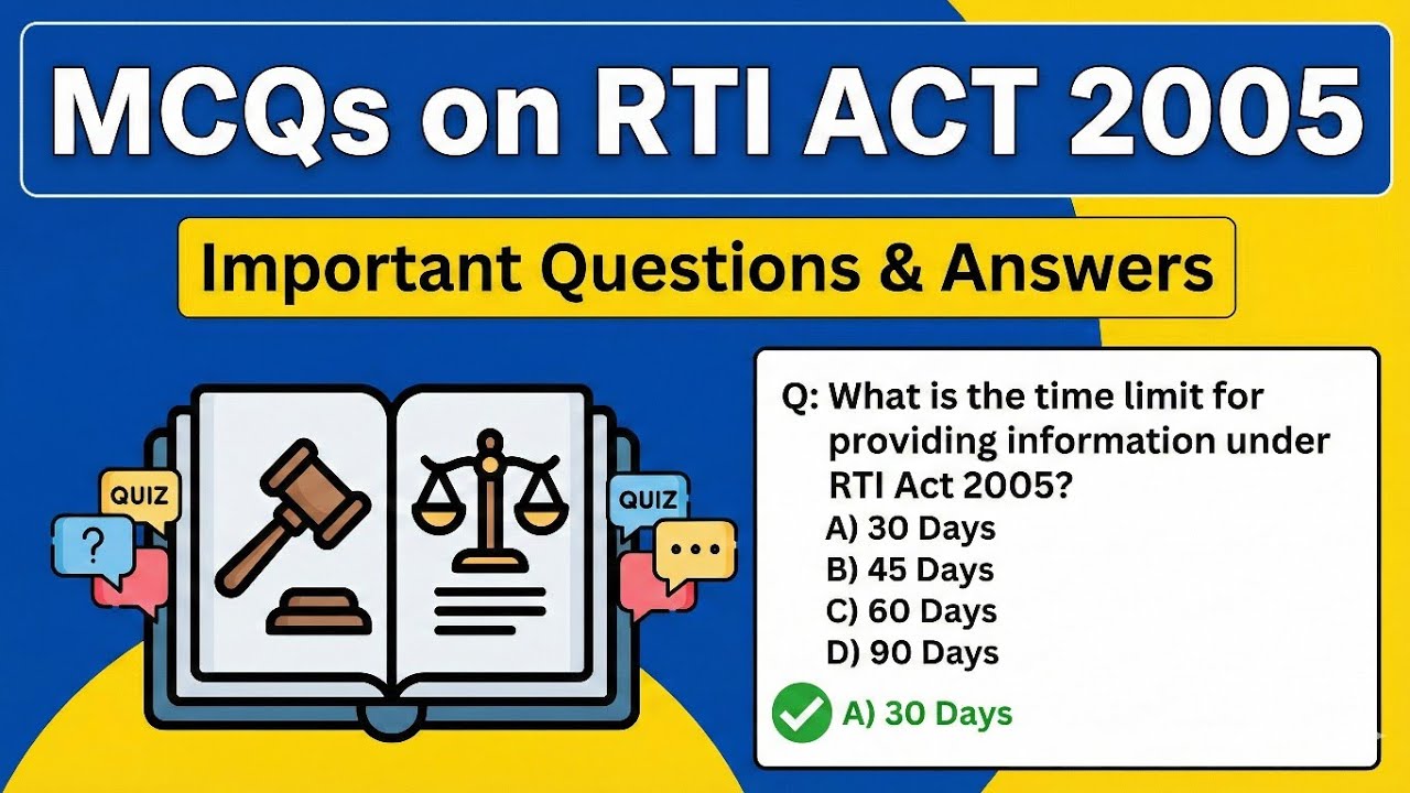 Top 15 MCQS  RTI Act 2005| Right to Information Act Questions for UPSC/SSC ​ Competitive Exams 2025