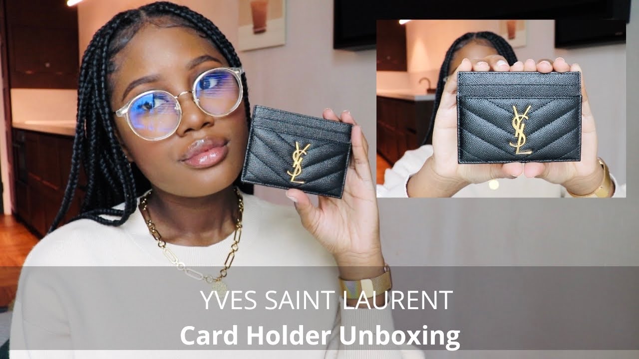YVES SAINT LAURENT MONOGRAM CARD HOLDER UNBOXING | BLACK WITH GOLD HARDWARE | SAINT LAURENT #ysl