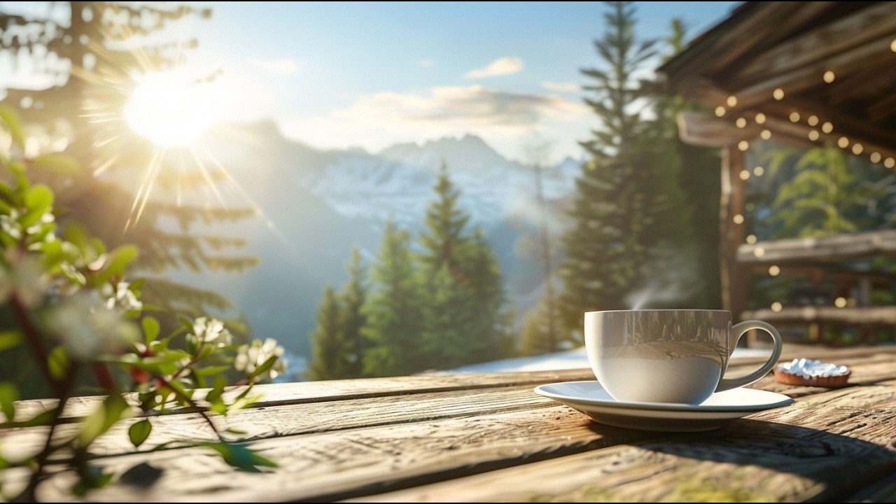Morning Piano Jazz with Coffee ☀️Peaceful Mountain View & Gentle Sunrise Café Music