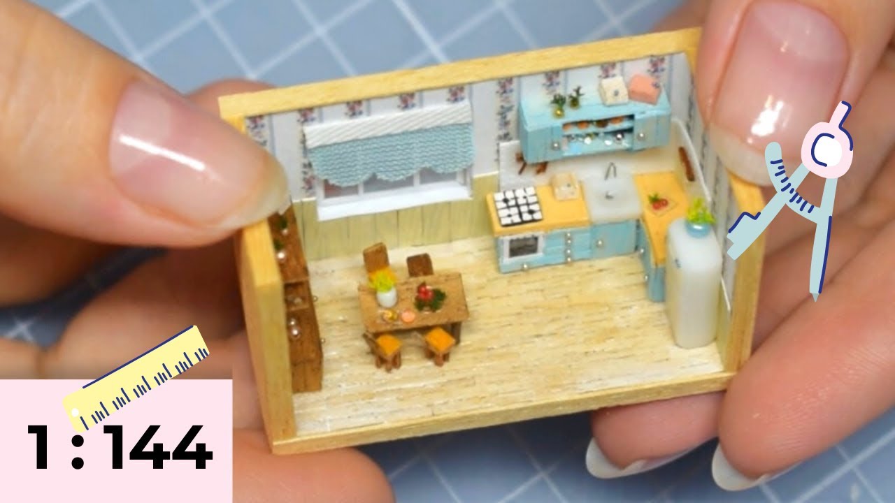 How to Make Miniature Kitchen || Tiny kitchen roombox scale 1:144