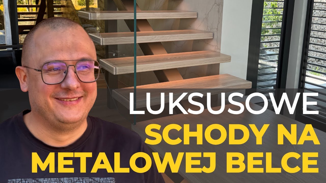 Prestiż i elegancja - Samonośne schody na belce centralnej, balustrady szklane OptiWhite | Sob-Drew
