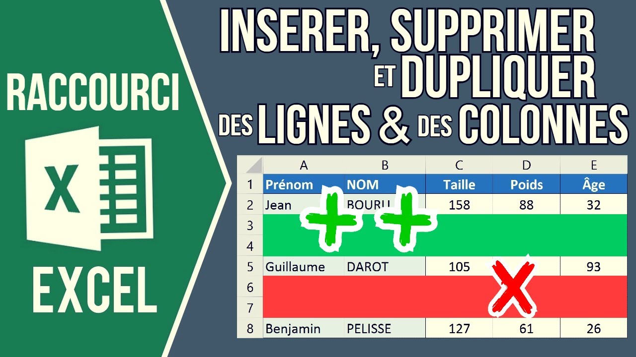 EXCEL - RACCOURCIS POUR INSÉRER, SUPPRIMER ET DUPLIQUER DES LIGNES ET DES COLONNES DANS UN TABLEAU