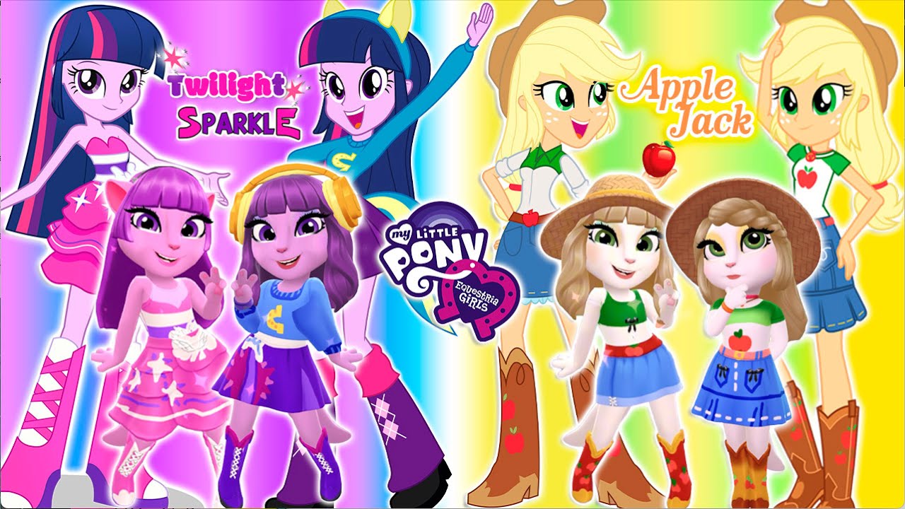 My talking angela 2 | My Little Pony | Pinkie pie VS Apple Jack | New Update | cosplay