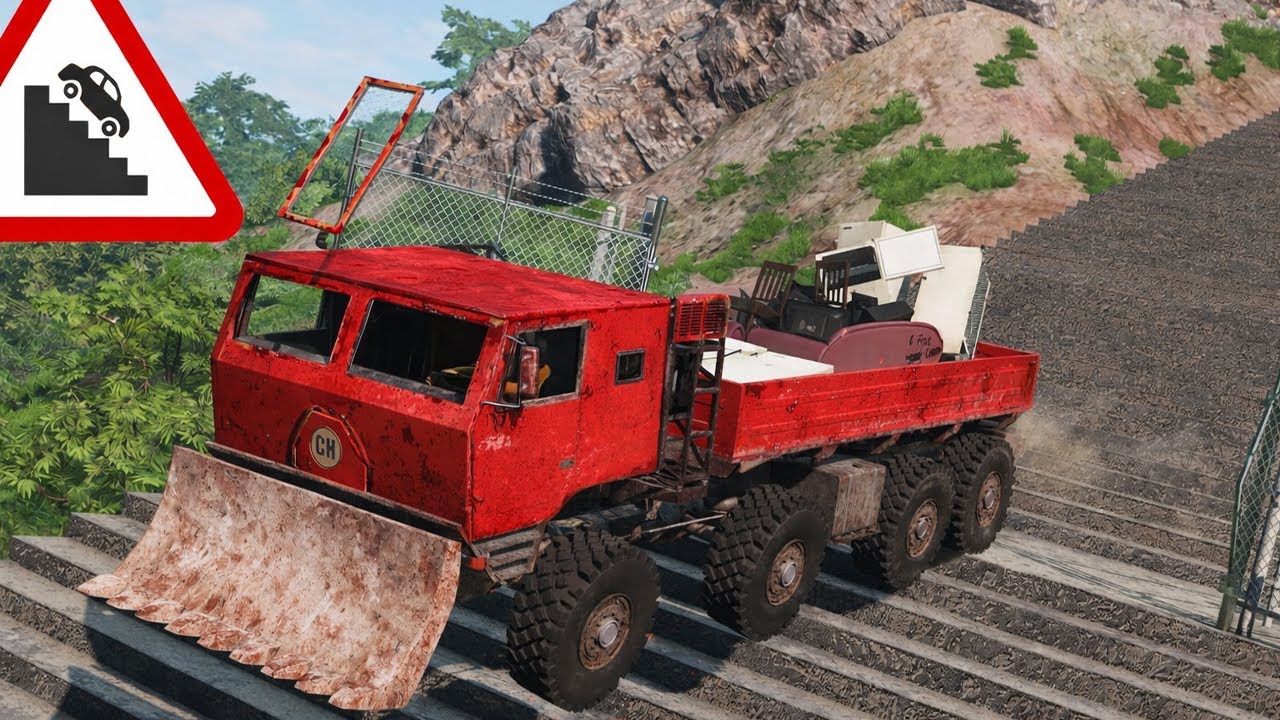Trucks Vs DANGER Stairs - BeamNG DRIVE I BeamNGenZ