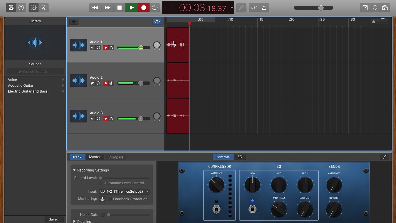 Three Microphone Recording Setup for Garage Band