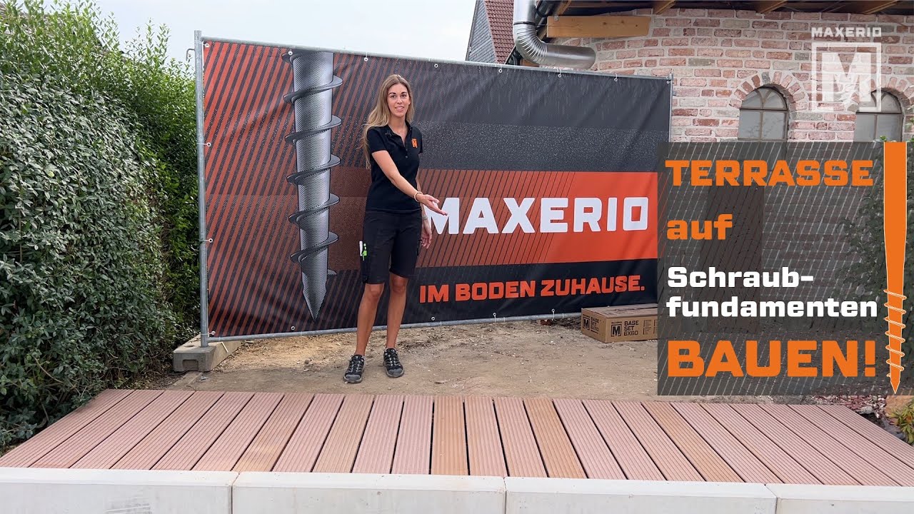 MAXERIO Projekt - Terrasse an vorhandener Mauer oder Wand mit Core Schraubfundament