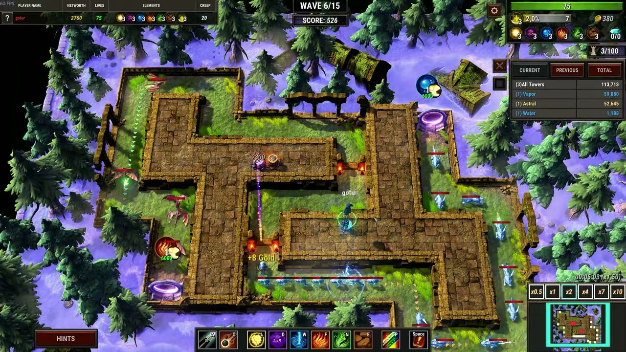 Element TD 2 - Level 9 - Ruined Temple - Legendary difficulty - No creep lost