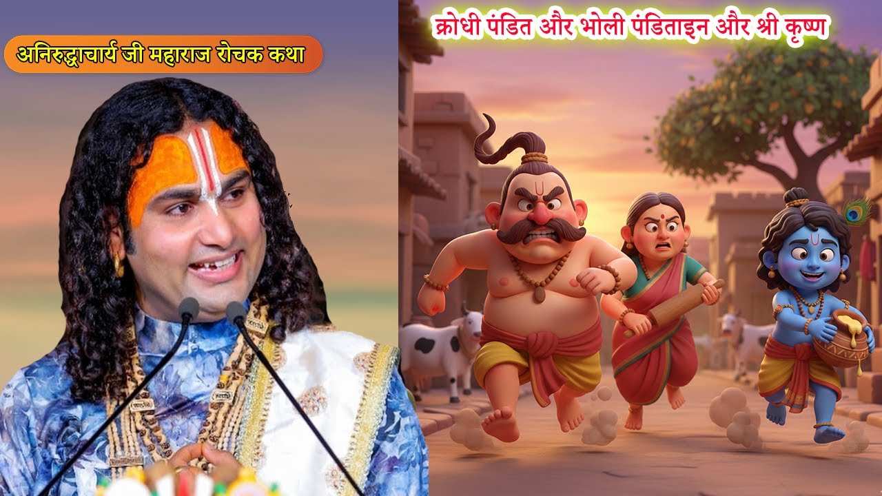 क्रोधी पंडित और भोली पंडिताइन और श्री कृष्ण - रोचक कथा | Dharmik Kahaniya #aniruddhacharyaji