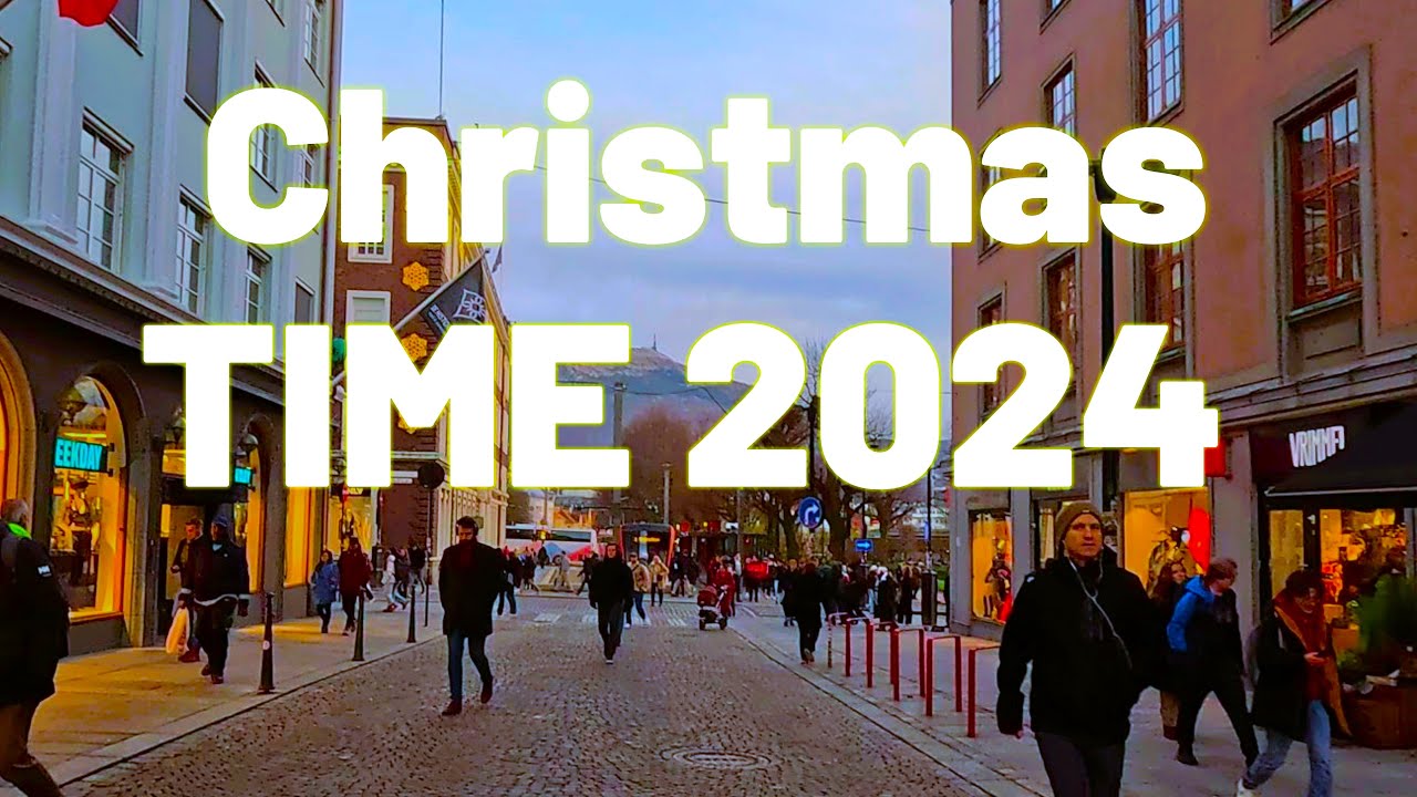 Bergen, Norway walking tour 4k60fps HDR, Christmas time in Bergen city