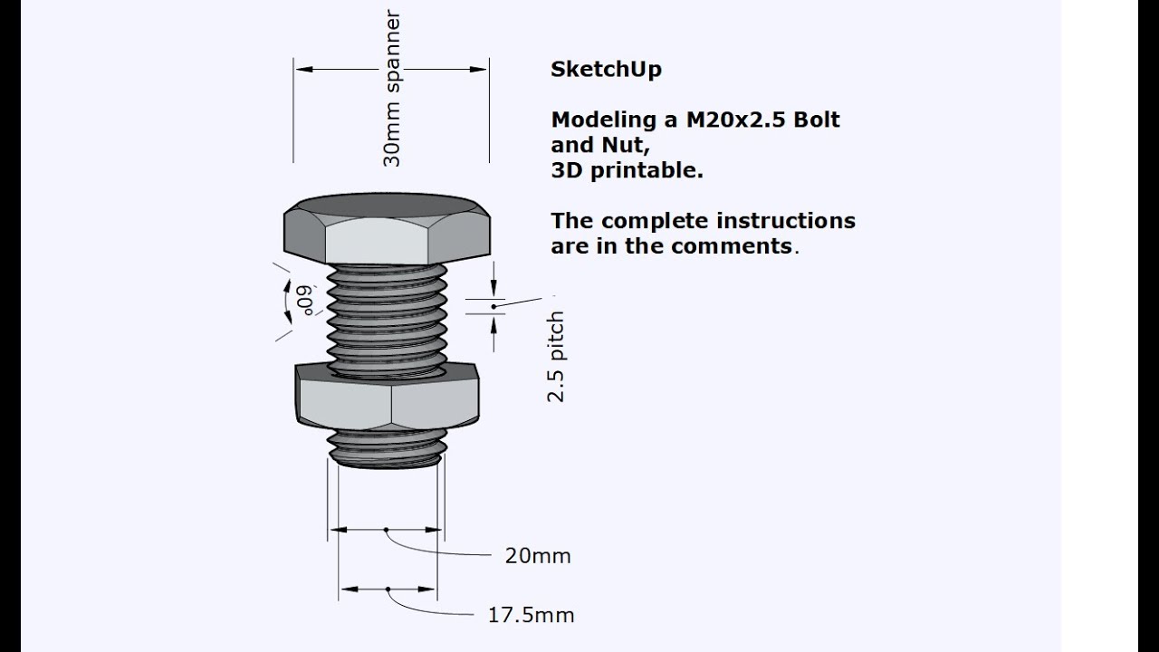 Making a M20x2.5 bolt and nut with accurate threads using SketchUp