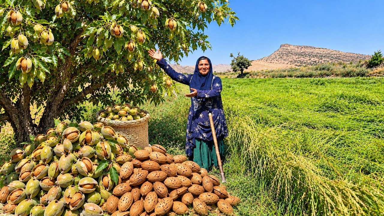 🌿🌰 Harvesting Mountain Almonds in the Zagros Mountains | Ismat&rsquo;s Effort to Build a Better Future 🏔️🌱