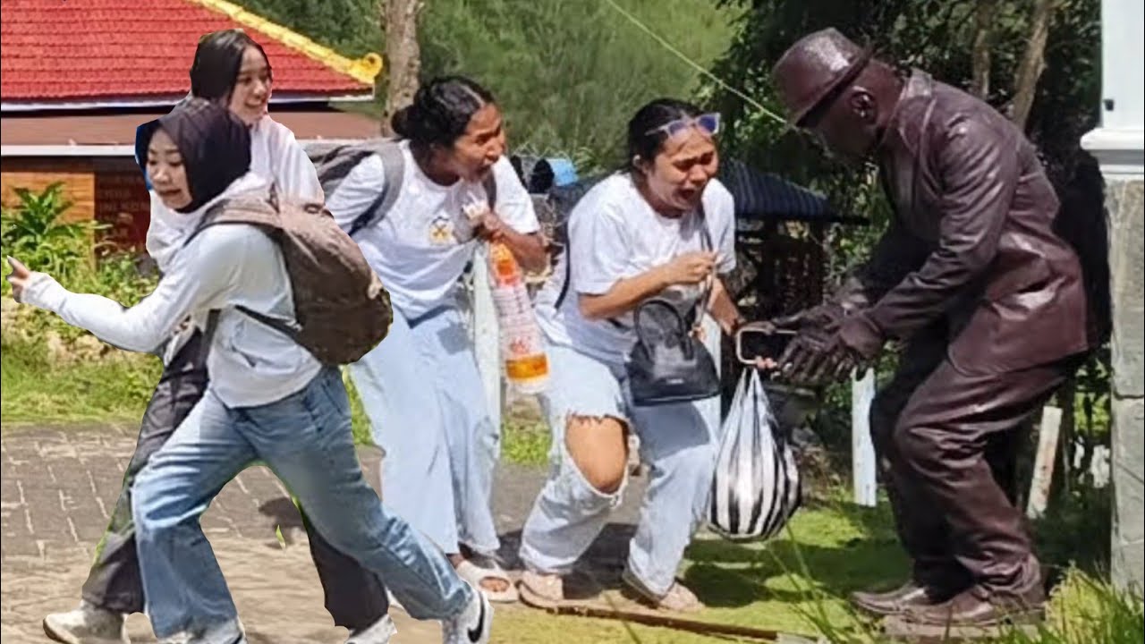 Reaksi cewek terheboh di tahun ini..!! Prank patung hidup..!!!