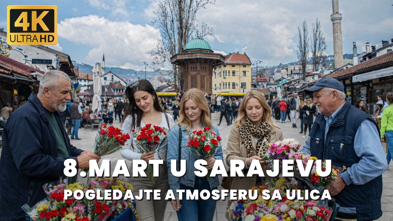 【4K】Snimili smo atmosferu na Baščaršiji povodom 8. Marta -  ulice pune, cvjećari trljaju ruke