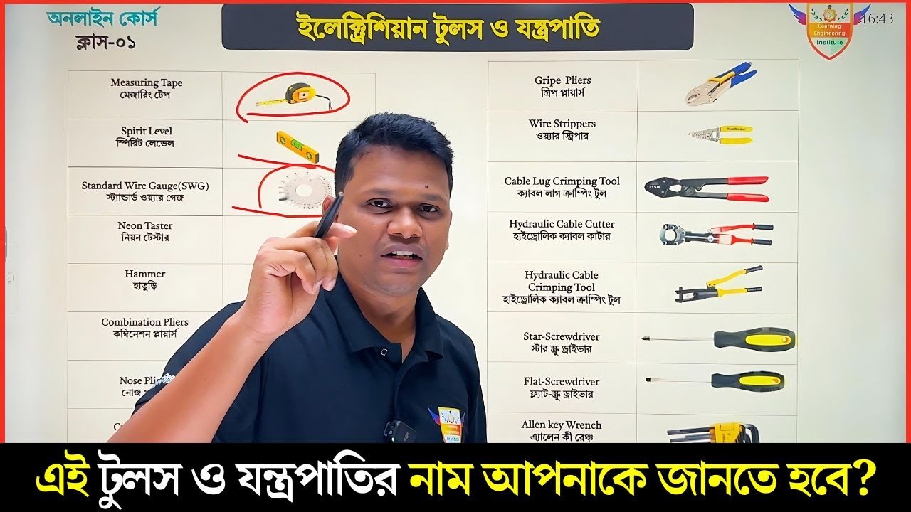 আপনাকে এই টুলস ও যন্ত্রপাতির নাম  জানতে হবে?  Electrician Tools and Equipment