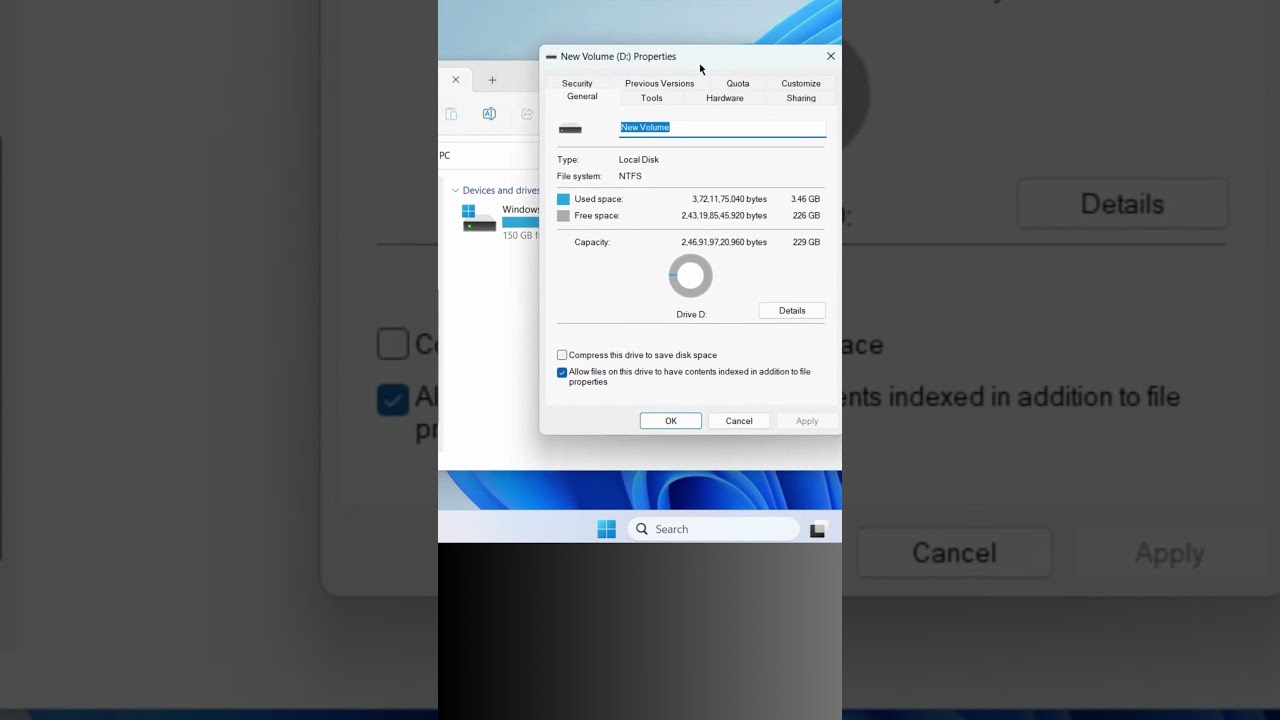 Сжатие диска для освобождения места на диске Windows 11 / 10