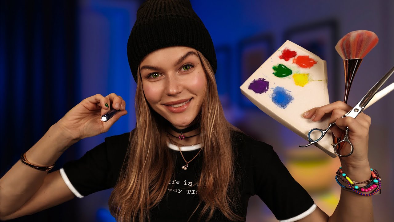 ASMR Most Relaxing Face Exam, Skin Check, Neck Massage, Face Coloring, Makeup, Haircut & Combing)
