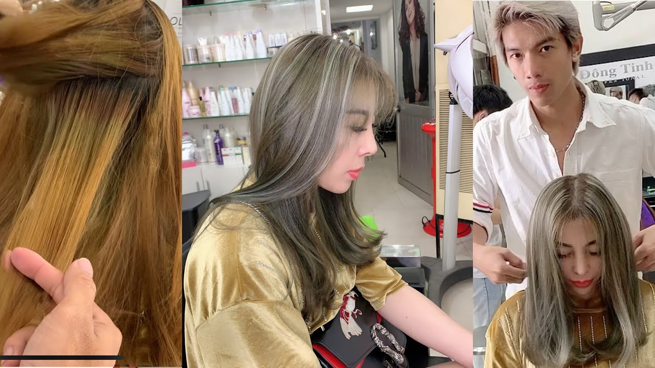 hướng dẫn nhuộm toc cân bằng màu rêu ánh khói nhẹ hot nhất, hùng đông tinh hảir