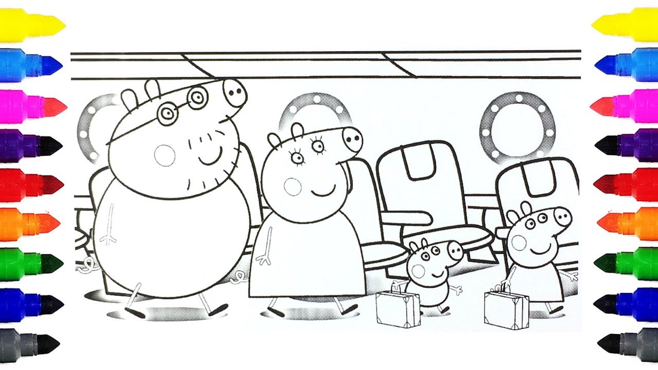 Peppa Pig Sunny Holiday Aeroplane Coloring Pages