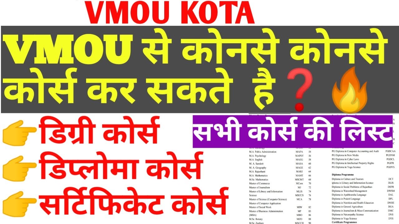 Vmou degree diploma courses list | Vmou All courses information | Vmou certificate courses list