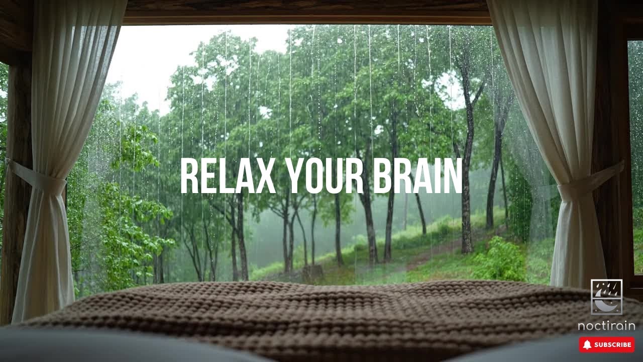 RELAX YOUR BRAIN 🌧️ Forest Bedroom Rain Ambience | Wide Window Deep Sleep Sounds