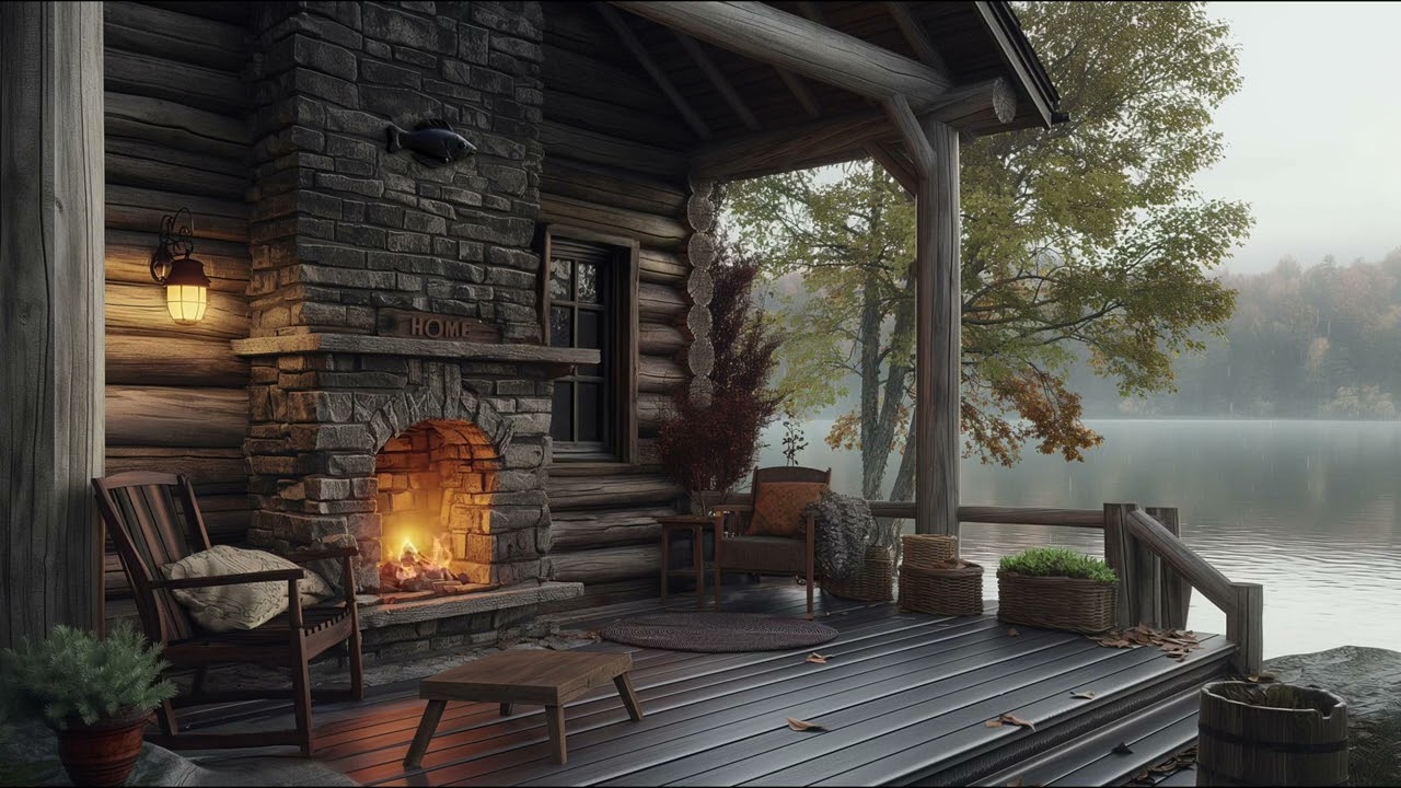 Serene Night Rain: Soothing Thunder & Gentle Downpour on a Rustic Porch in a Misty Forest