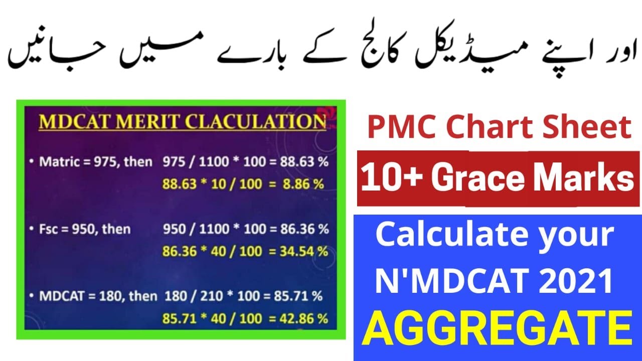NMDCAT Aggregate Criteria & Merit Formula Sheet 2021 / NMDCAT 10+ Grace Marks to all Candidates/PMC
