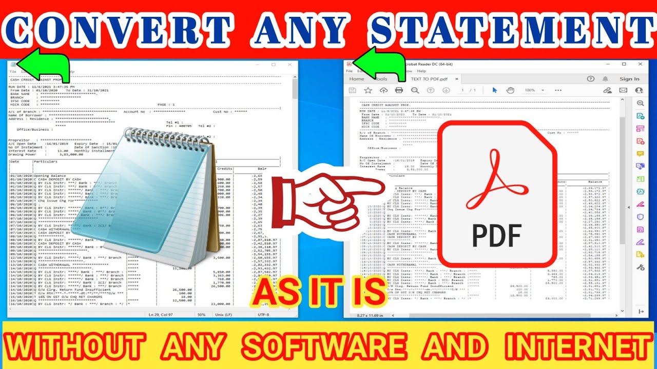 CONVERT ANY NOTEPAD (.txt) STATEMENT TO PDF (.pdf) AS IT IS (WITHOUT ANY SOFTWARE AND INTERNET)