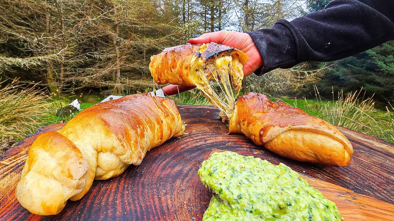 Chicken Pesto Stromboli with Soothing Forest Sounds | ASMR Outdoor Cooking