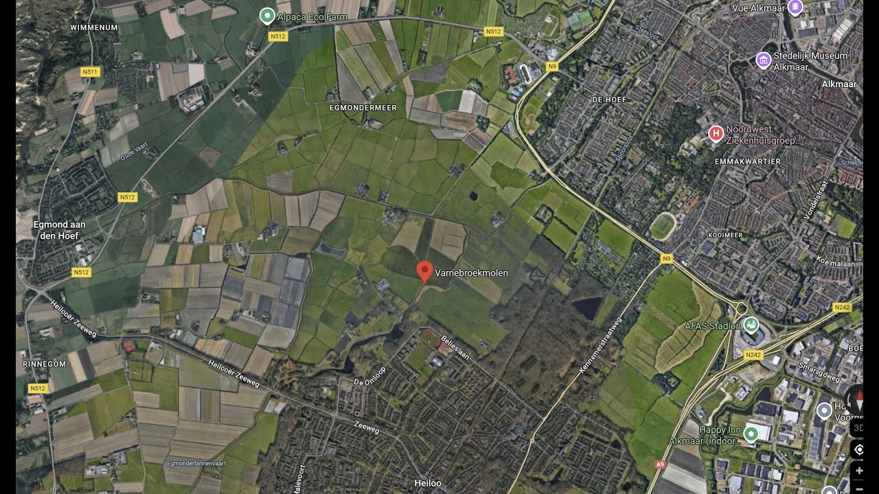 Varnebroekmolen vanuit de lucht – tussen Heiloo en Alkmaar