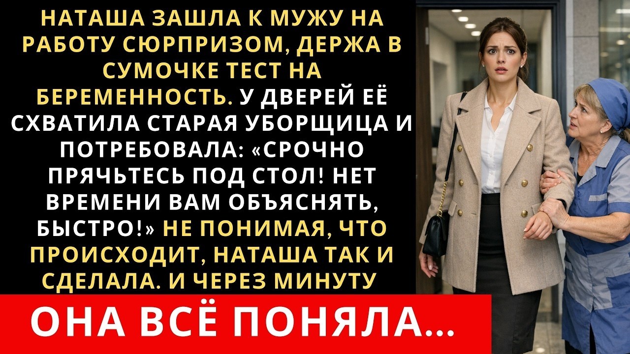 Наташа зашла к мужу на работу сюрпризом, держа в сумочке тест на беременность. У дверей её схватила