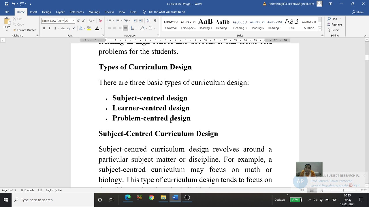 Curriculum Design (Subject-centered, Learner-centered, & Problem-centered)