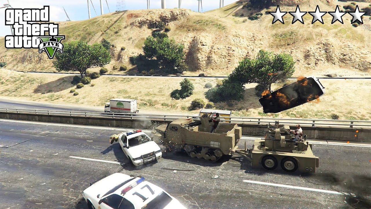 GTA 5 - Franklin, Lamar, Michael and Trevor Five Star Escape (GTA V Funny Moment)