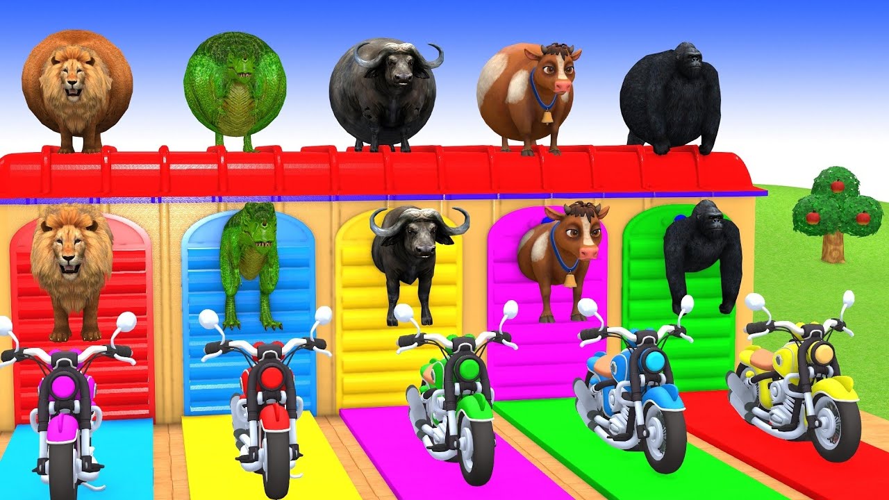 Animal Long Slide Adventure 🐮🐘🦍 | Funny 3D Game