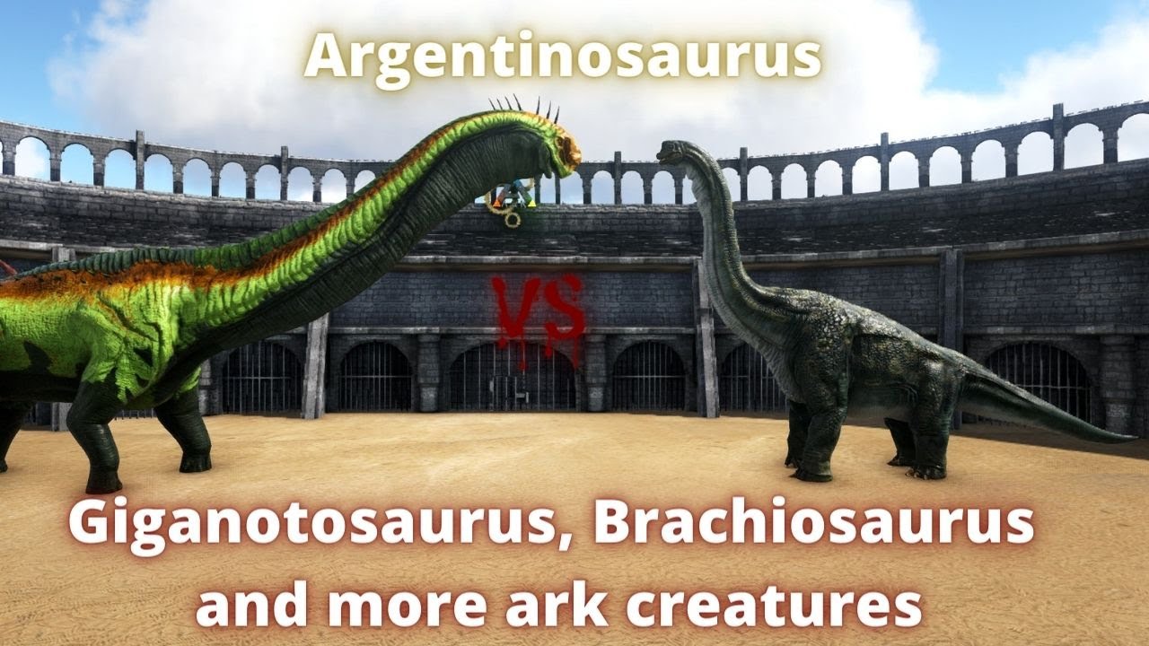 Argentinosauru vs ark creatures battle (Giga, Brachio, BrachioJP, Apato(JW), Seismo, Zaza's Bronto)