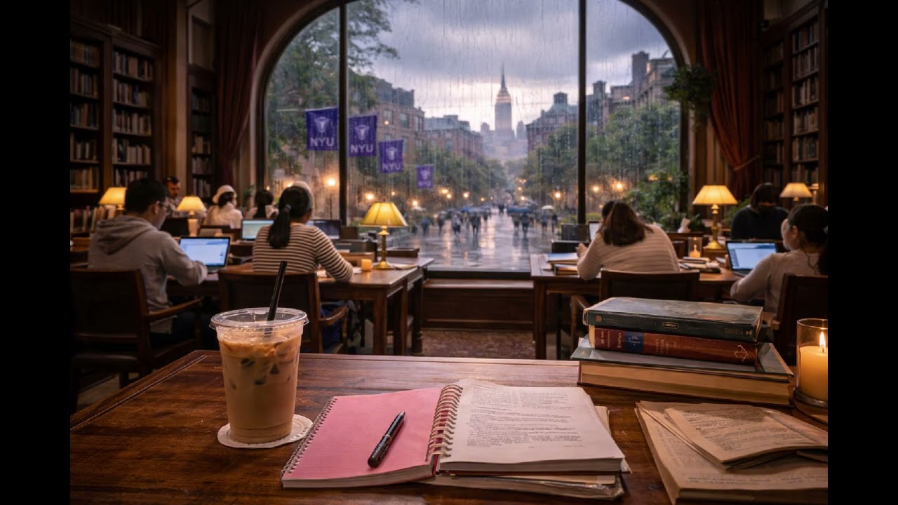 POV: Studying at NYU While It Rains 🌧️ | 3 Hour Cozy Library Ambience