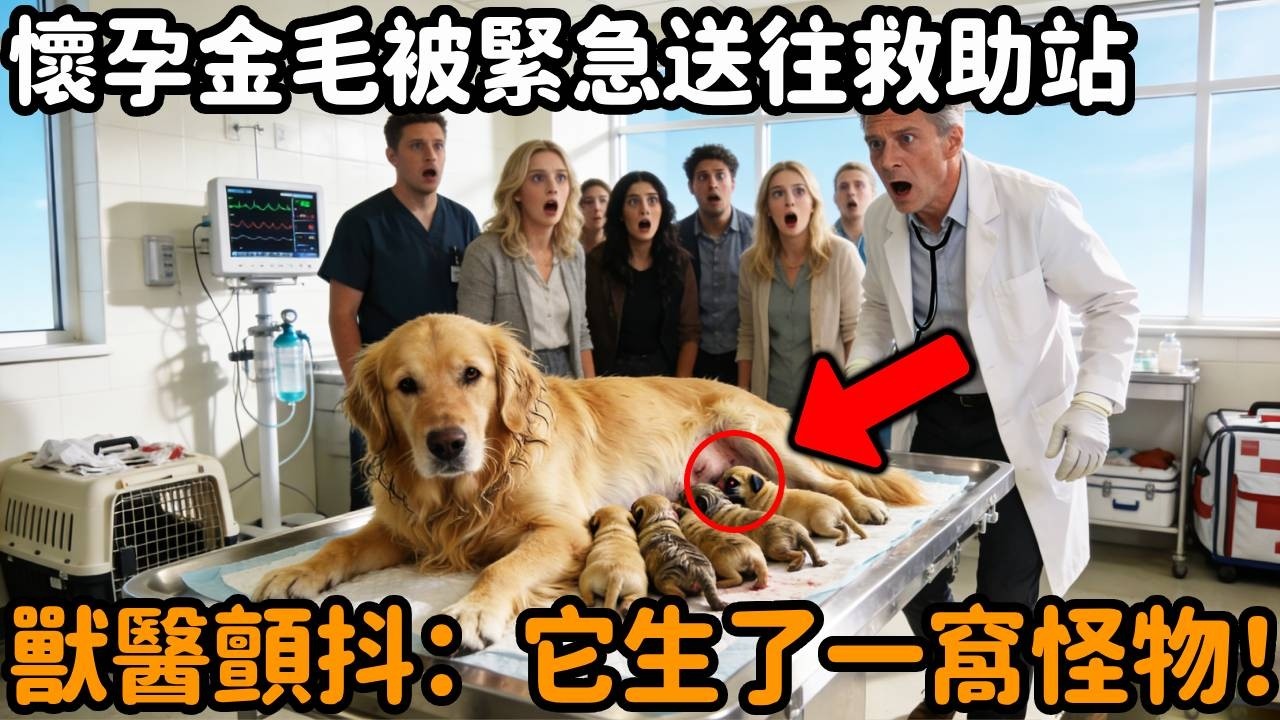 懷孕金毛被緊急送往救助站，產下「怪胎」驚呆眾人！獸醫聲音顫抖：這是一窩怪物！#動物#救助#不可思議#淚目