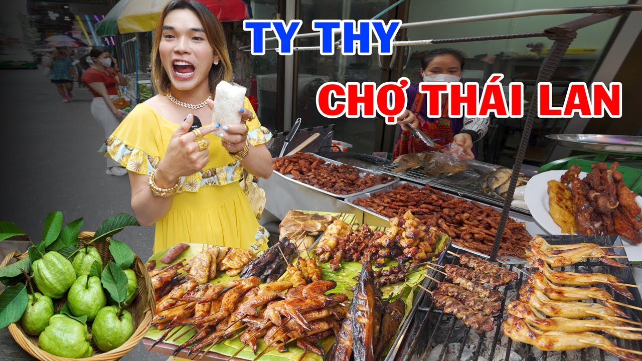 Ty Thy đại náo CHỢ THÁI LAN với nhiều món ăn ngon hấp dẫn  - Ty Thy Vlog Gỏi đu đủ