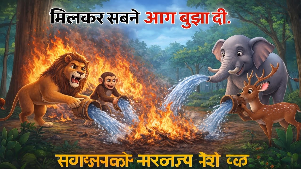 एक तूफान जिसने जंगल को बदल दिया 😲🌪️चार दोस्तों की अनोखी कहानी 🦁🐒🐘🦌