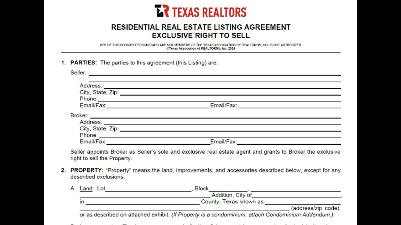 Overview Residential Real Estate Listing Agreement Exclusive Right To Sell - 2025