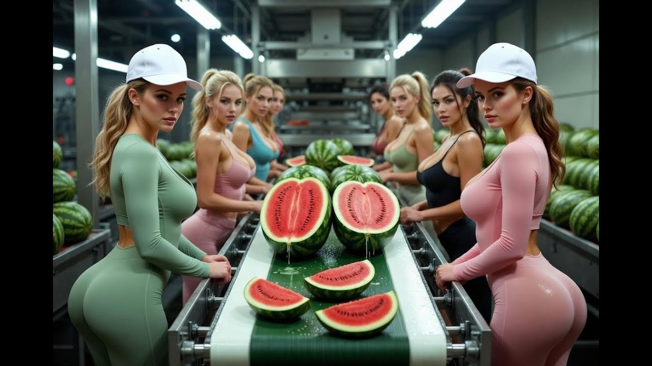 Dentro de una moderna planta de procesamiento de sandías: de sandías enteras a jugo rojo dulce