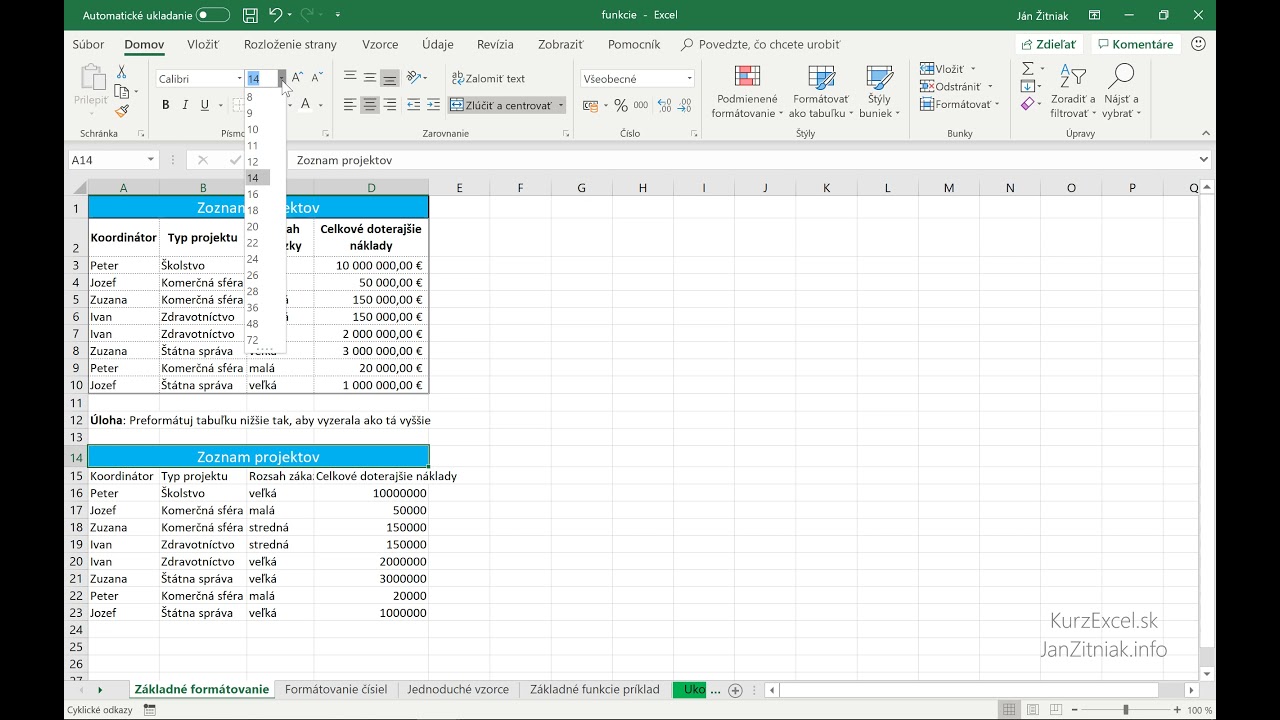 KurzExcel Tip #12 - Z&aacute;kladn&eacute; form&aacute;tovanie tabuliek
