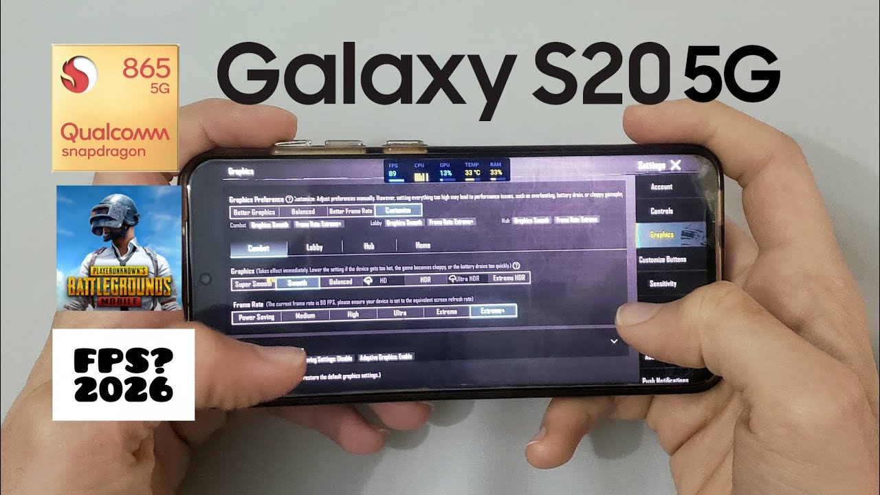 Galaxy S20 5G PUBG test with FPS in 2026.