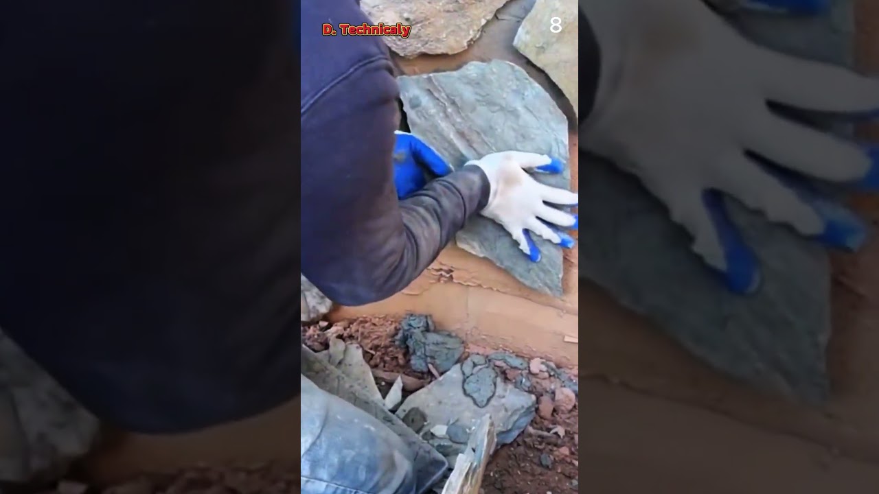 Installing foundation stones using simple tools #shorts