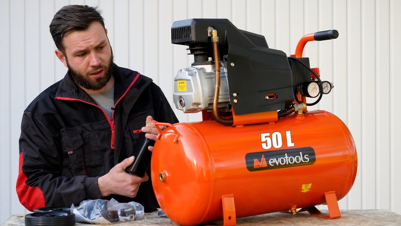Ideal pentru scule cu aer comprimat | Compresor Evotools CA2050A, 1500W, 50L si presiune 8 Bar