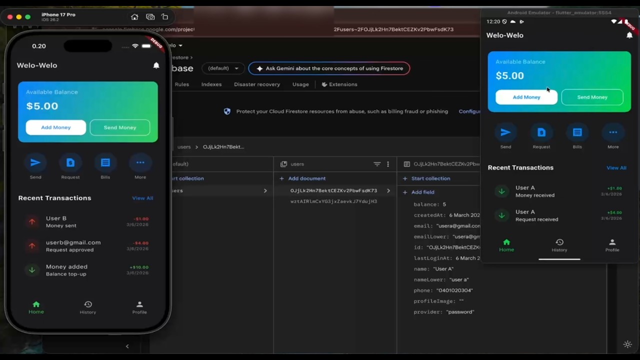 Welo‑Welo: Real‑Time Flutter Money App Demo Firebase + iOS + Android