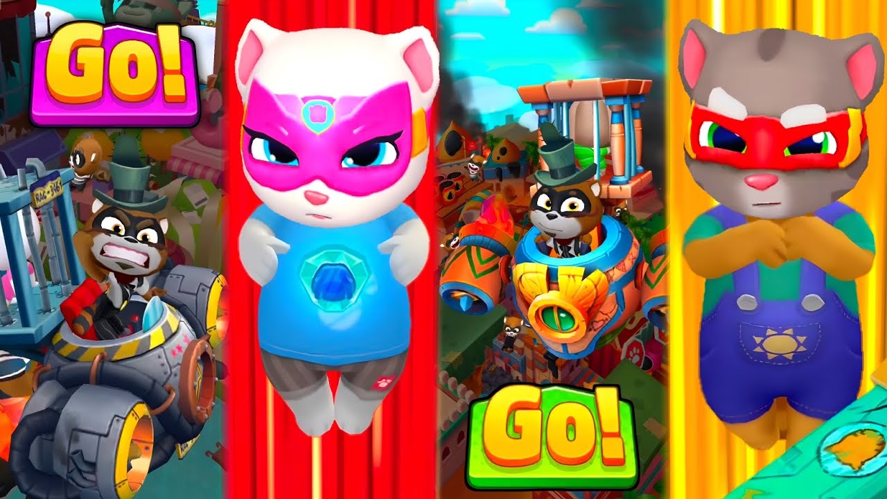 Talking Tom Hero Dash - Heroes Fight For Cages Vs Raccoon Bosses Unlocked Traps Outfit Friends