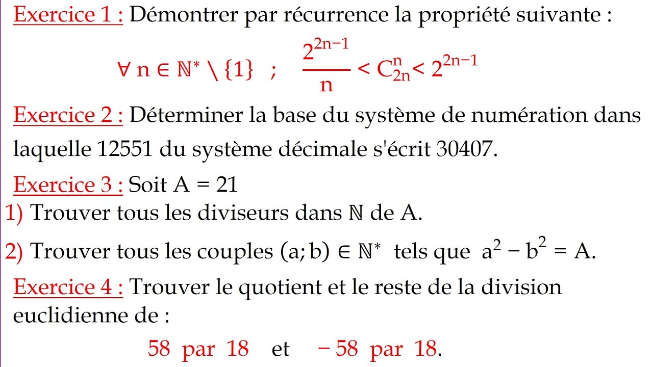 Arithmétique Terminale : Récurrence, Numération, Divisibilité & Division Euclidienne ( Cours p1)
